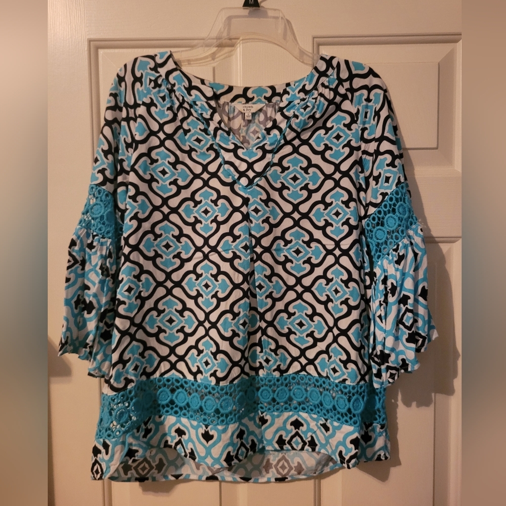 Crown & Ivy Blue and Black Boxy Blouse